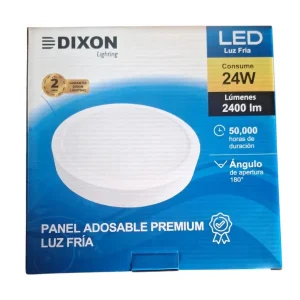 Lámpara LED de techo redonda para instalación adosada, de 24W, marca Dixon, diseñada para iluminación eficiente en espacios interiores residenciales y comerciales.