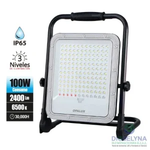 REFLECTOR LED RECARGABLE PORTATIL 100W IP65 6500K 2,400LM OPALUX