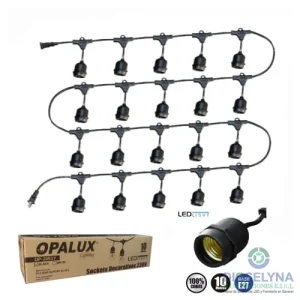 GUIRNALDA DE 20 SOCKETS NEGROS COLGANTES DECORATIVOS E27 10 METROS  220V OPALUX