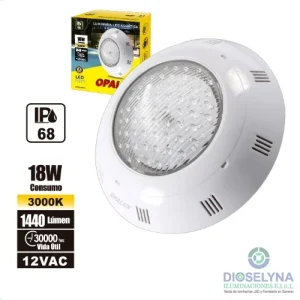 LUMINARIA LED ACUÁTICA 18W IP68 3000K 1,440 LUMINES AC12V OPALUX